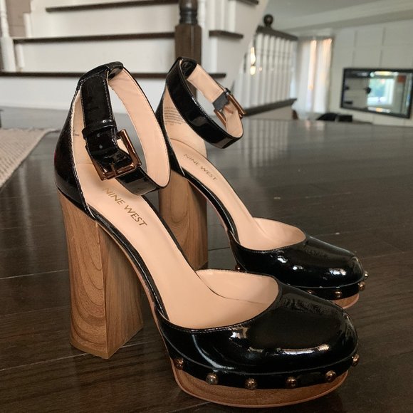 Nine West Shoes - Mary Jane wood patent studded platform heels!!!!  Size 8.5